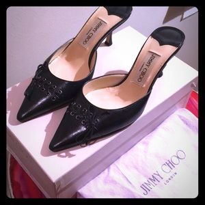Jimmy Choo- Duran Black Lace Detail Mule 36 1/2